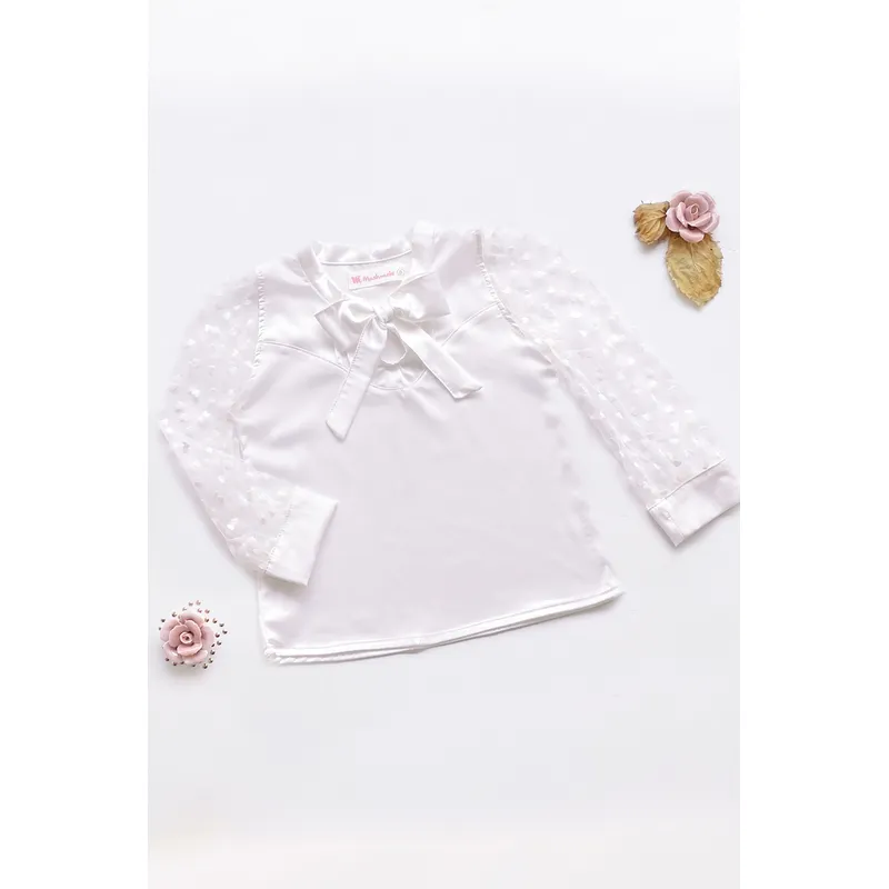 KIDS MASHMELO - BLUSA DE SEDA CON MANGAS DE TULL PARA NIÑA KIDS MASHMELO