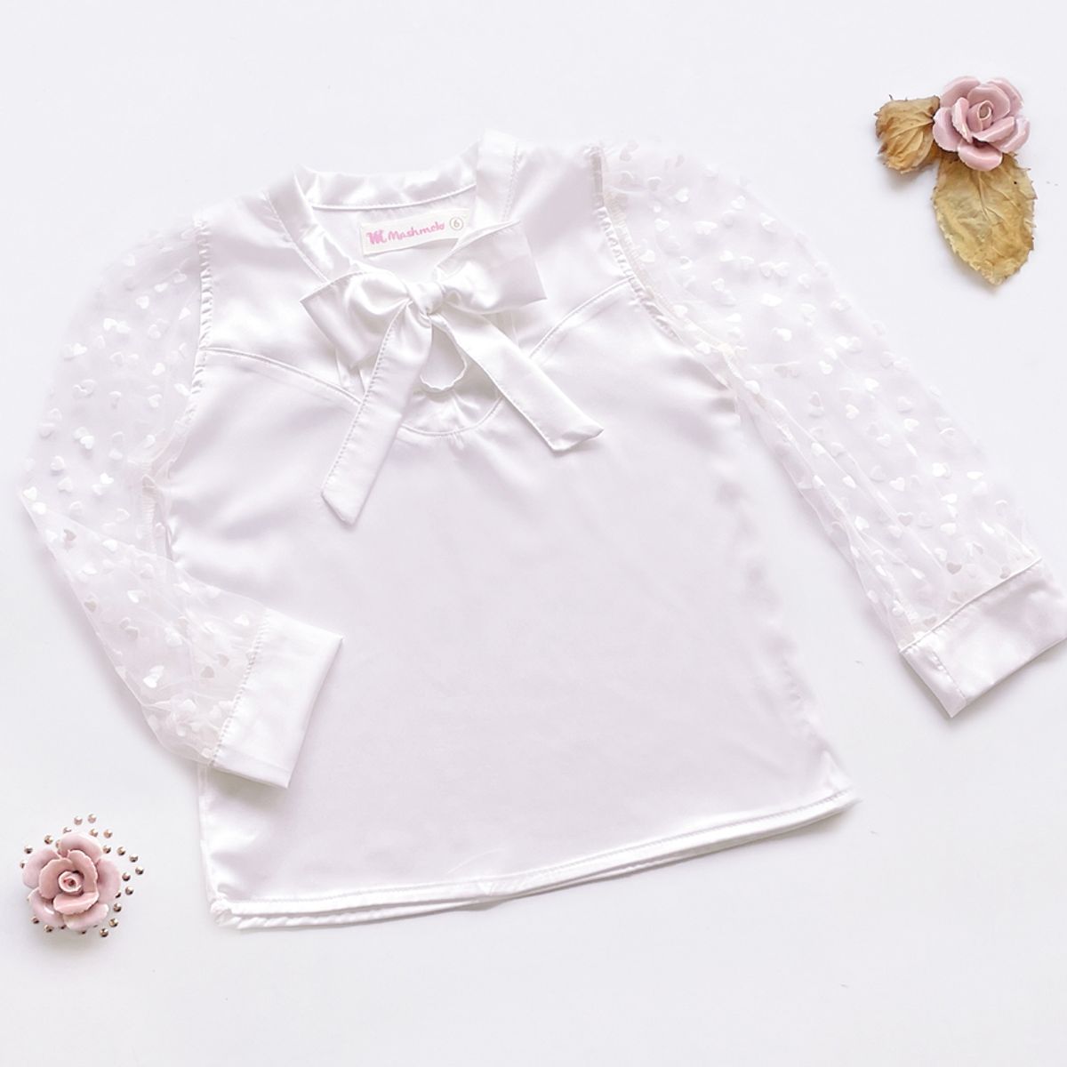 KIDS MASHMELO - BLUSA DE SEDA CON MANGAS DE TULL PARA NIÑA KIDS MASHMELO