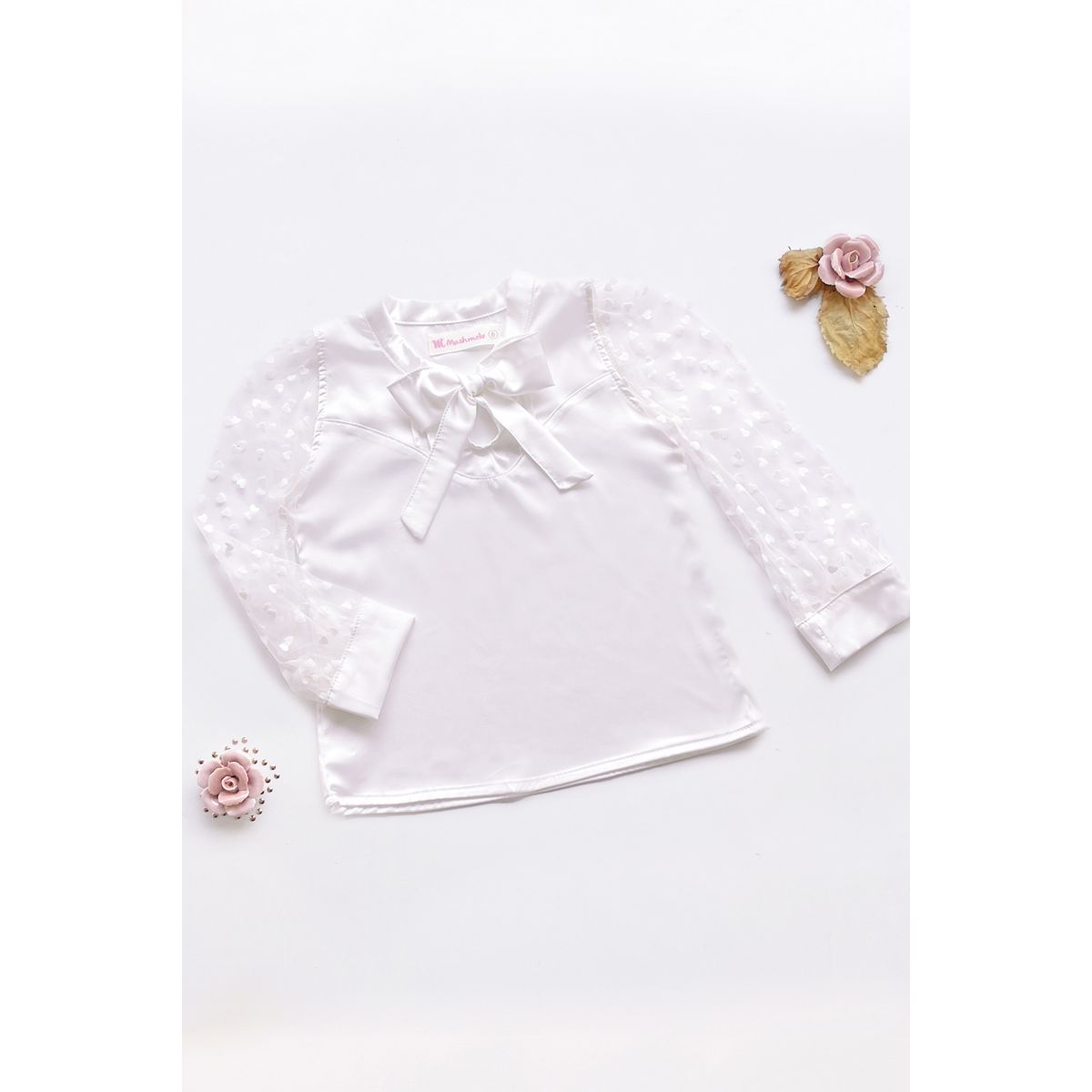 KIDS MASHMELO - BLUSA DE SEDA CON MANGAS DE TULL PARA NIÑA KIDS MASHMELO