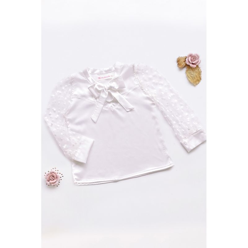 KIDS MASHMELO - BLUSA DE SEDA CON MANGAS DE TULL PARA NIÑA KIDS MASHMELO