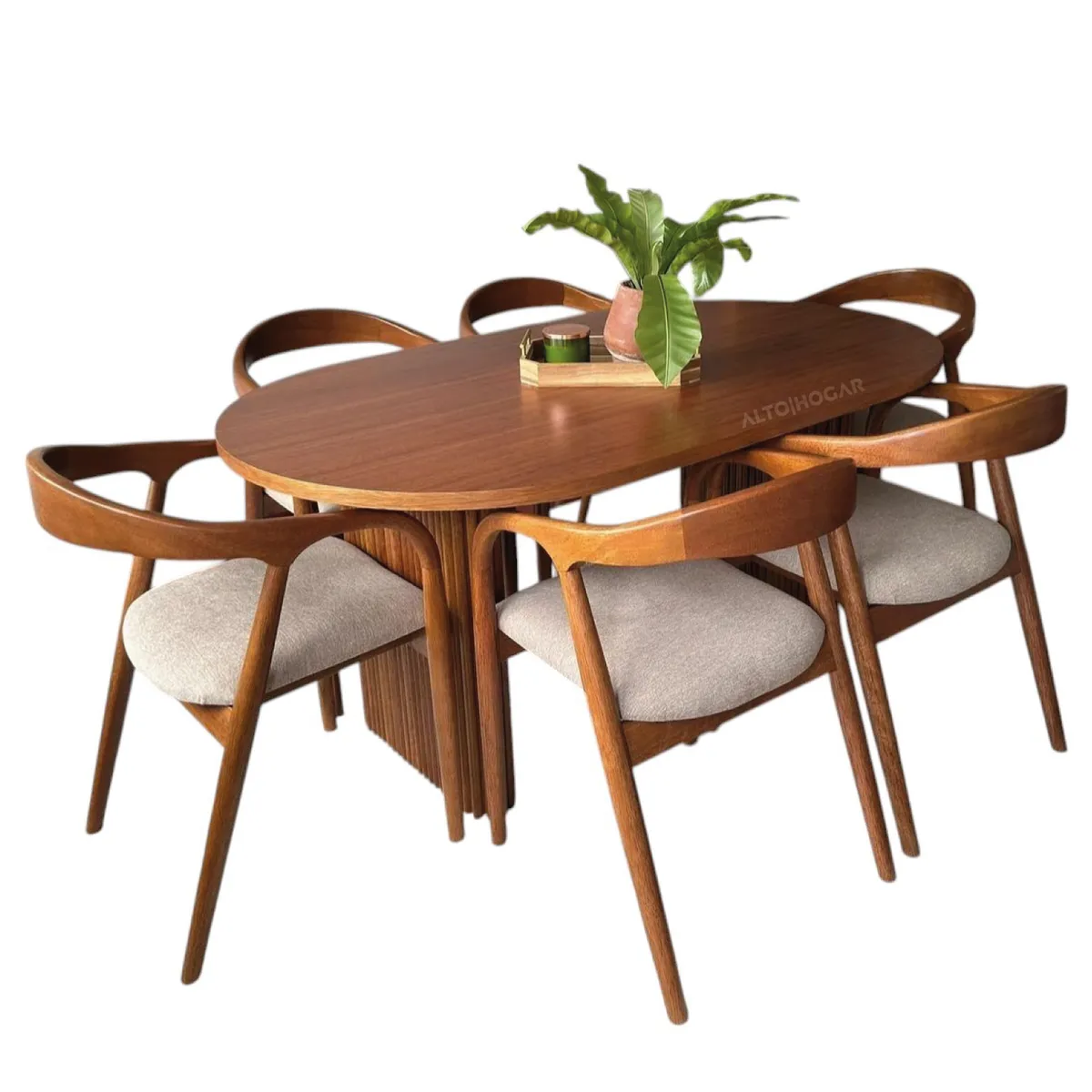 ALTO HOGAR - Juego De Comedor Amarantha 6 Sillas Beige Madera Tornillo