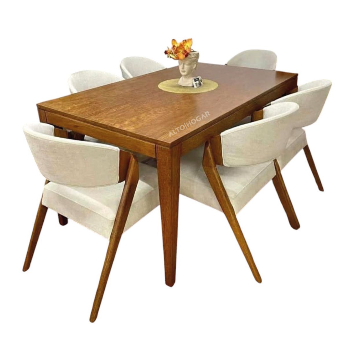 ALTO HOGAR - Juego De Comedor Balu 6 Sillas Beige Madera Tornillo