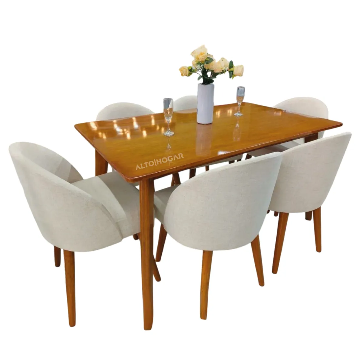 ALTO HOGAR - Juego De Comedor Jazmin 6 Sillas Gris Hueso Madera Tornillo