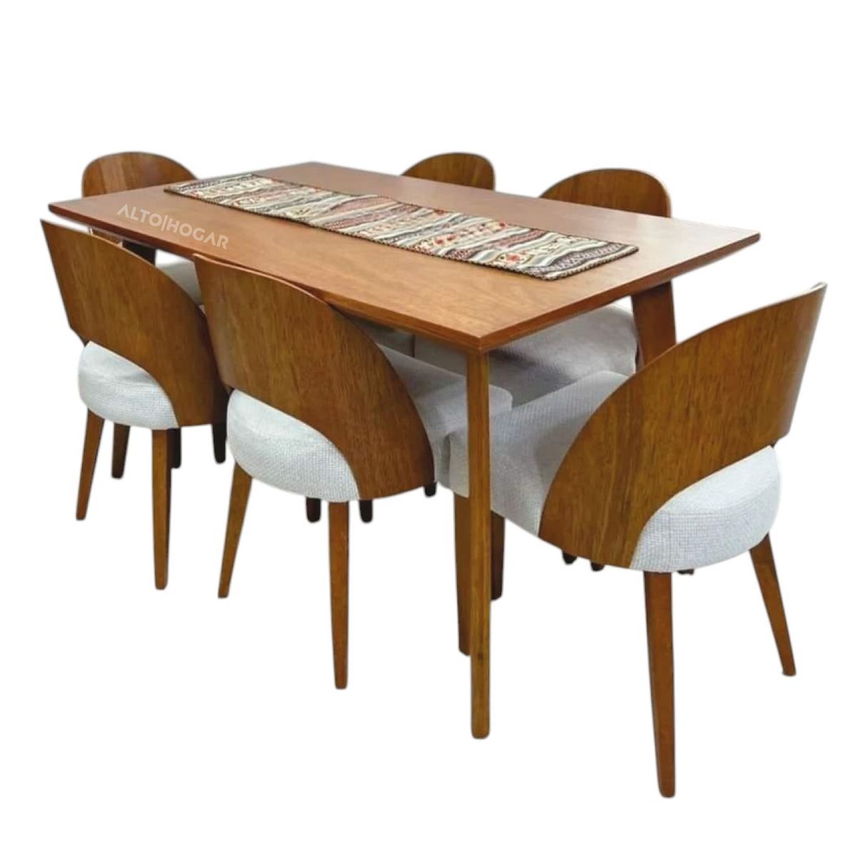 ALTO HOGAR - Juego De Comedor Lana 6 Sillas Crema Madera Tornillo