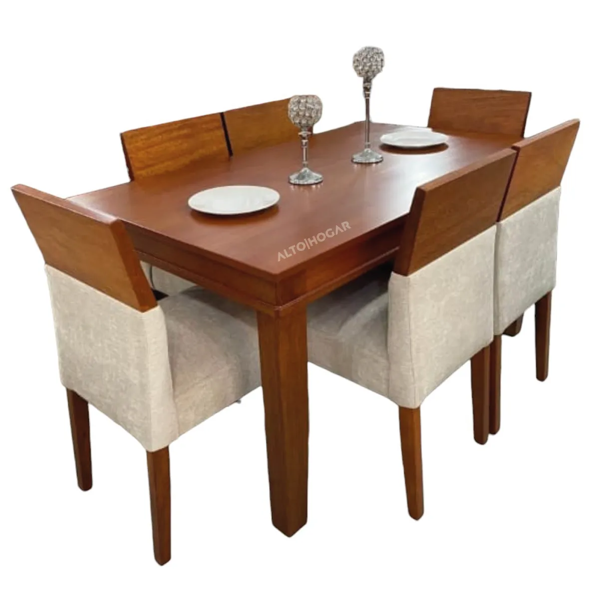 ALTO HOGAR - Juego De Comedor Tailandia 6 Sillas Beige Madera Tornillo