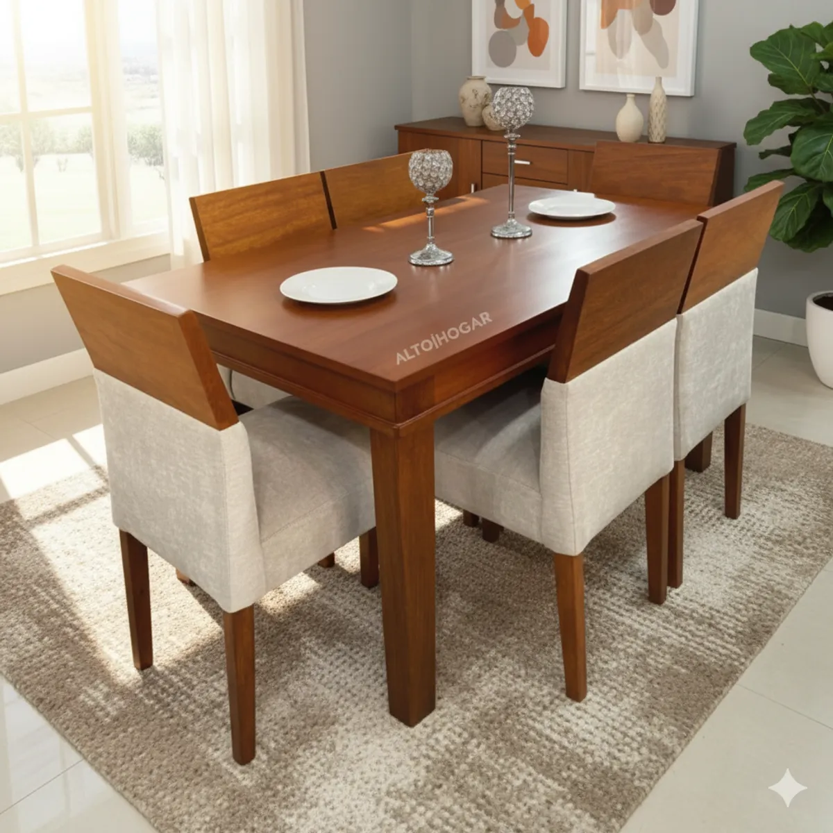 ALTO HOGAR - Juego De Comedor Tailandia 6 Sillas Beige Madera Tornillo