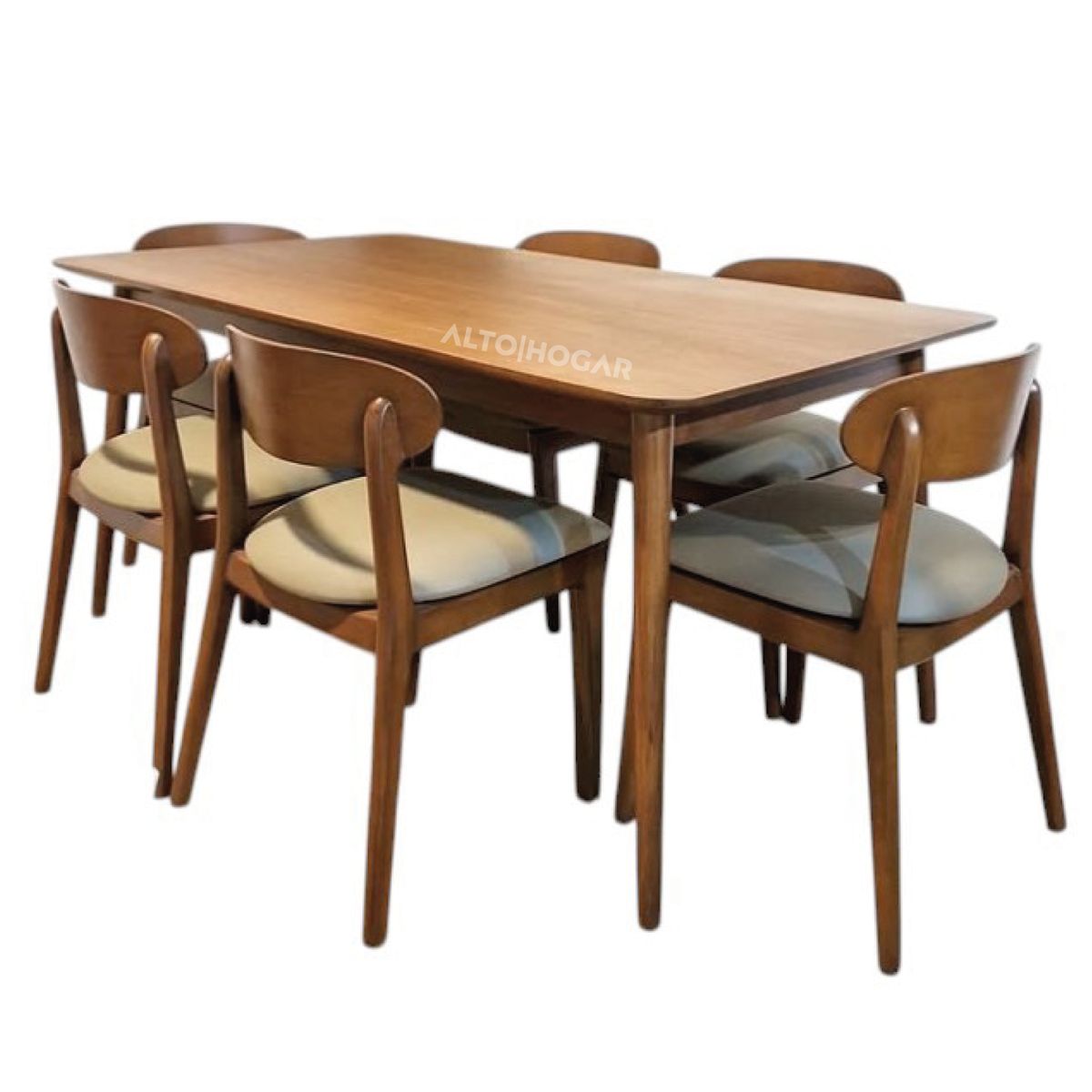 ALTO HOGAR - Juego De Comedor Tamira 6 Sillas Beige Madera Tornillo - Pranna