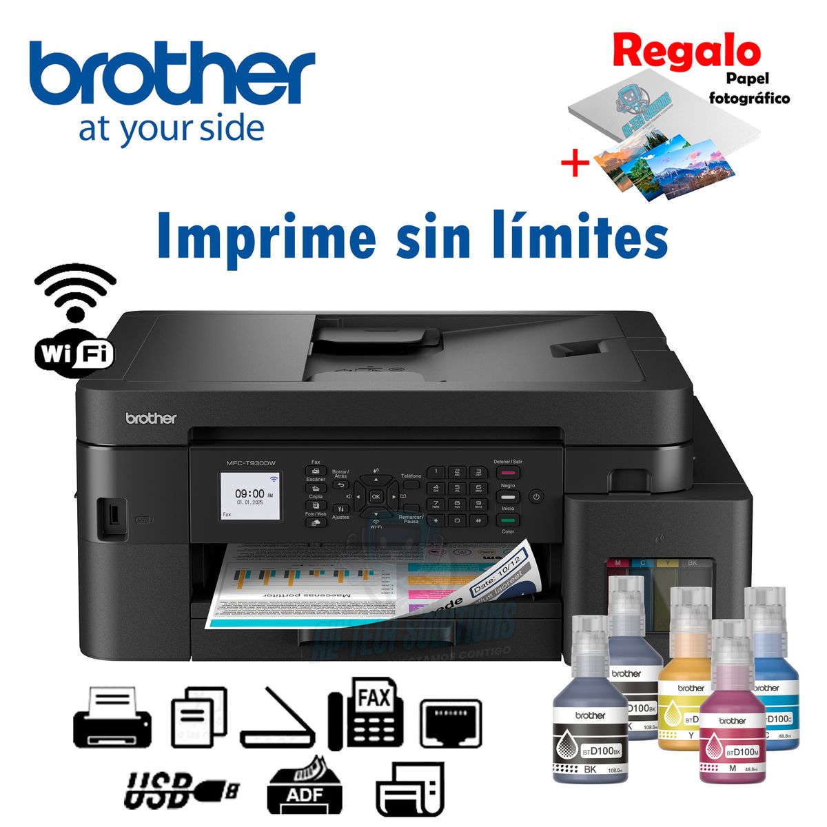 BROTHER - IMPRESORA BROTHER MULTIFUNCIONAL MFC-T930DW WIFI - RED - DÚPLEX - ADF