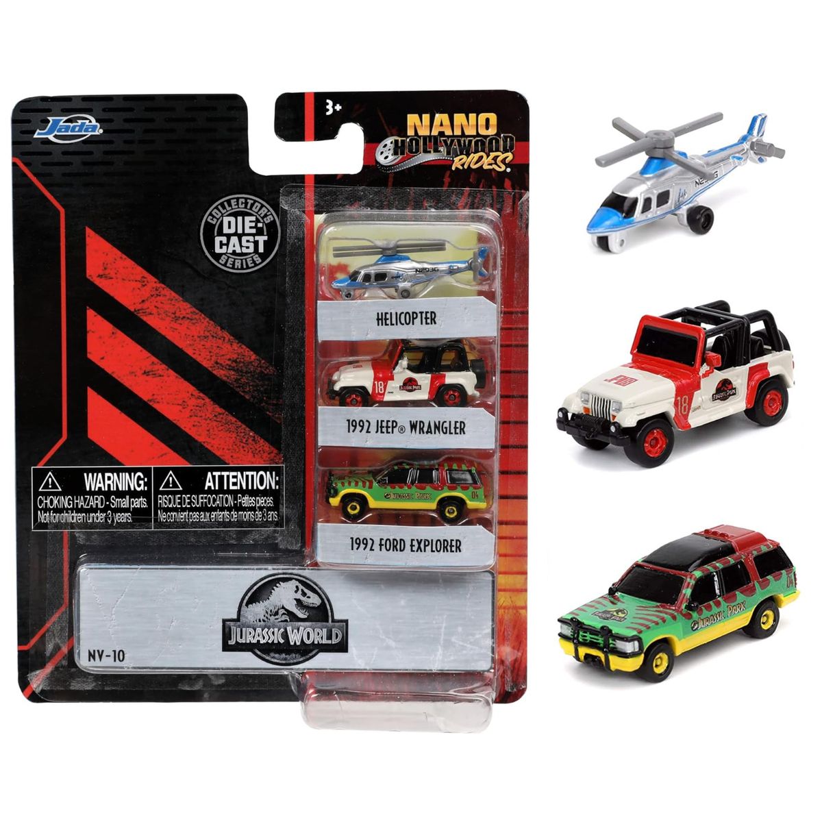 JADA TOYS - Parque Jurásico Jada Toys Pack 3 Vehículos Nano Hollywood