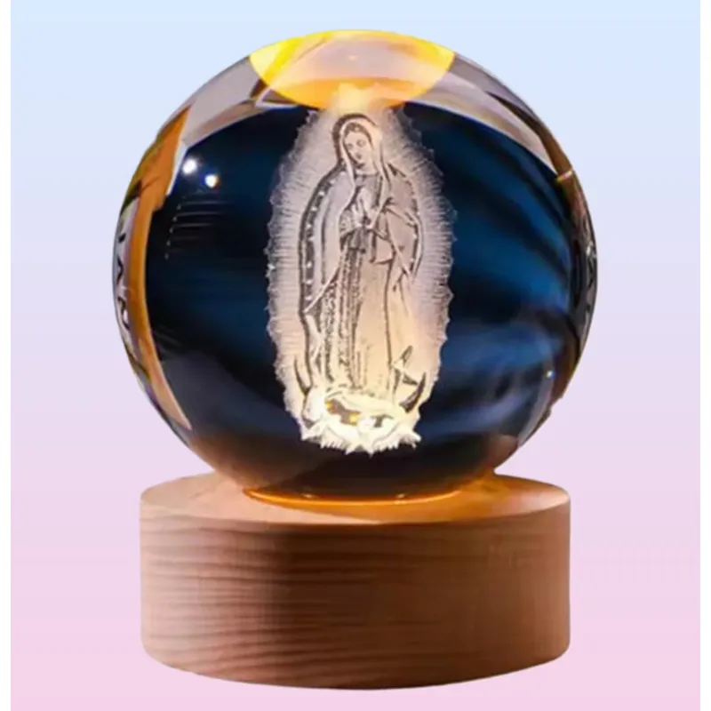 GENERICO - ESFERA DE CRISTAL 3D LÁMPARA LED ADORNO DECORATIVO VIRGEN DE GUADALUPE