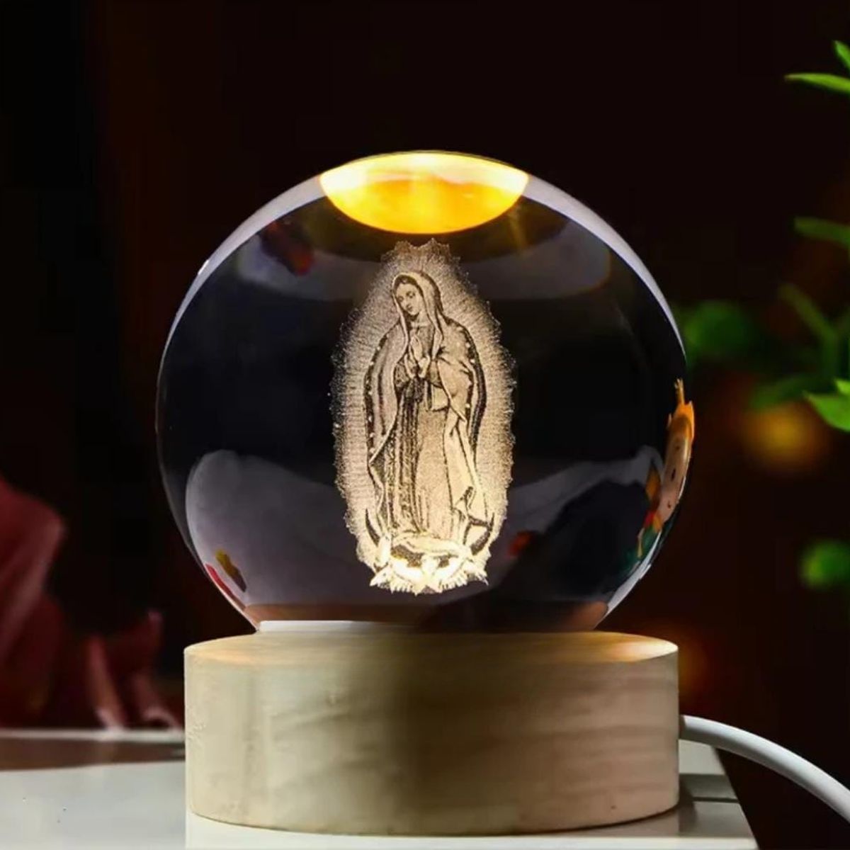 GENERICO - ESFERA DE CRISTAL 3D LÁMPARA LED ADORNO DECORATIVO VIRGEN DE GUADALUPE