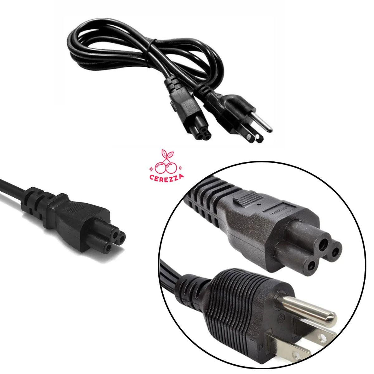 GENERICO - CABLE PODER TIPO TREBOL UNIVERSAL  1.50 M  NEGRO