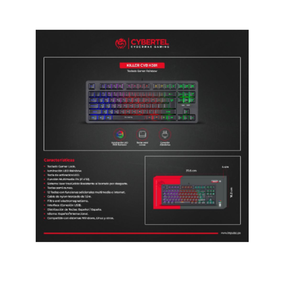 CYBERTEL - Teclado Gamer KILLER CYB K501 USB RAINBOW CYBERTEL