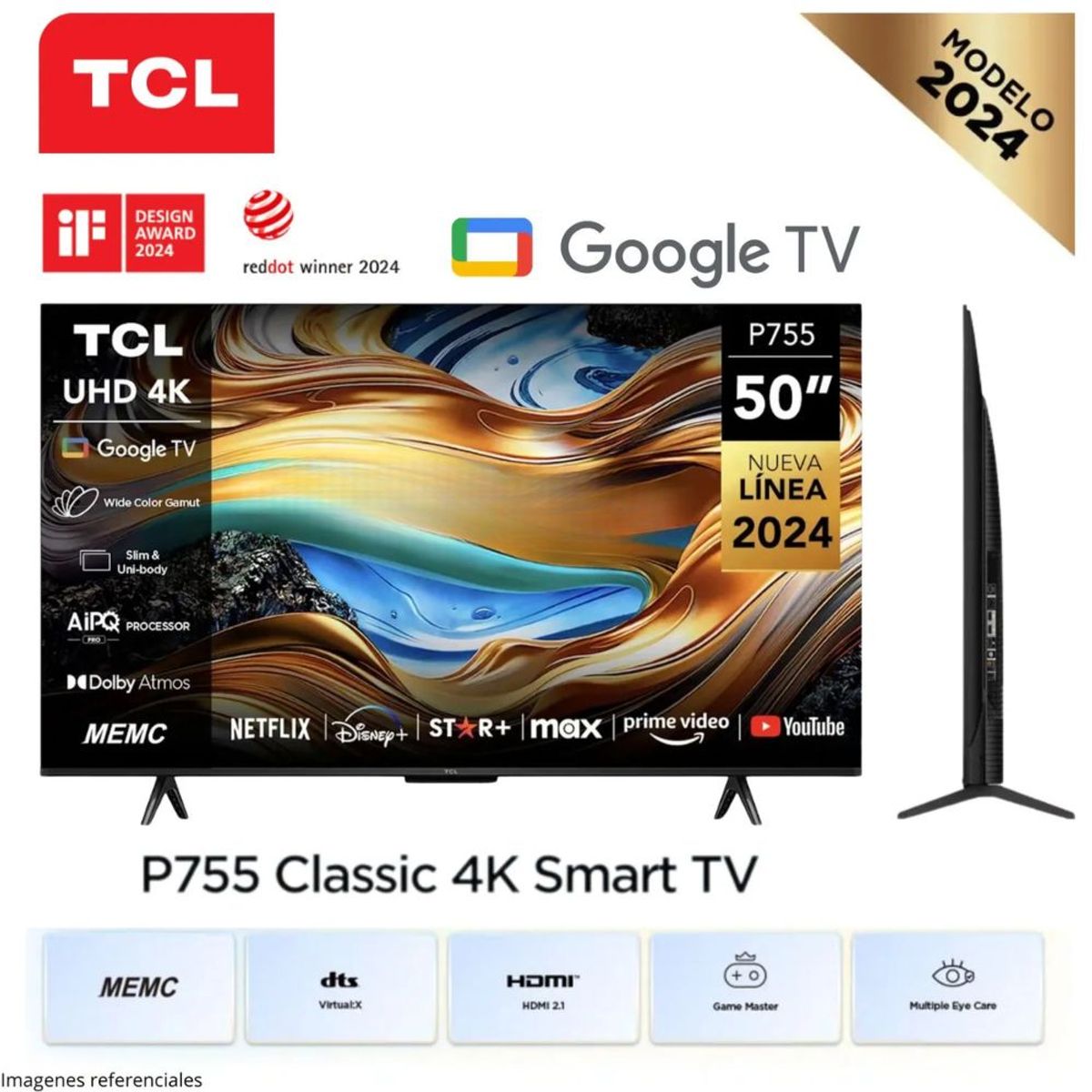 TCL - Televisor Smart TCL 50 UHD 4K 50P755 Nuevo Modelo - Negro