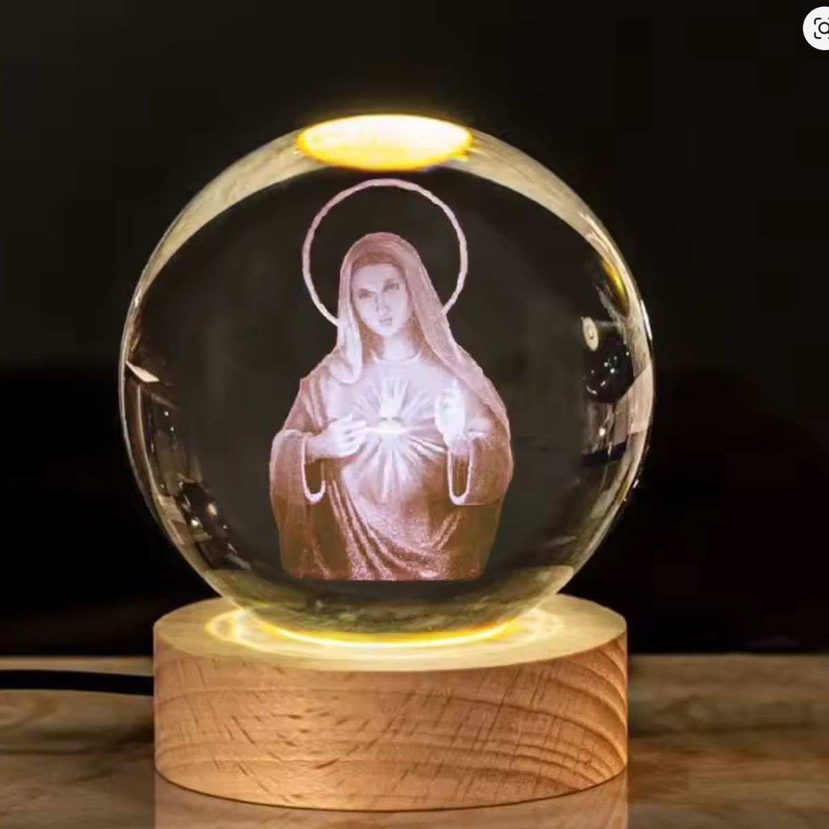 GENERICO - ESFERA DE CRISTAL 3D LÁMPARA LED ADORNO DECORATIVO VIRGEN MARÍA
