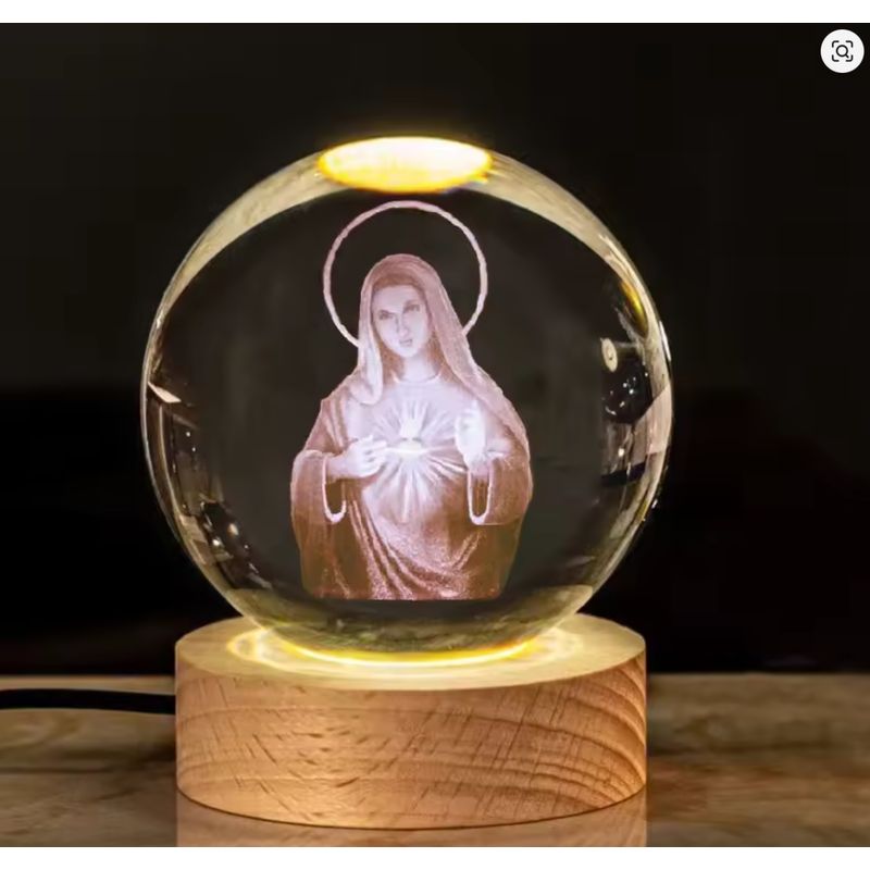 GENERICO - ESFERA DE CRISTAL 3D LÁMPARA LED ADORNO DECORATIVO VIRGEN MARÍA
