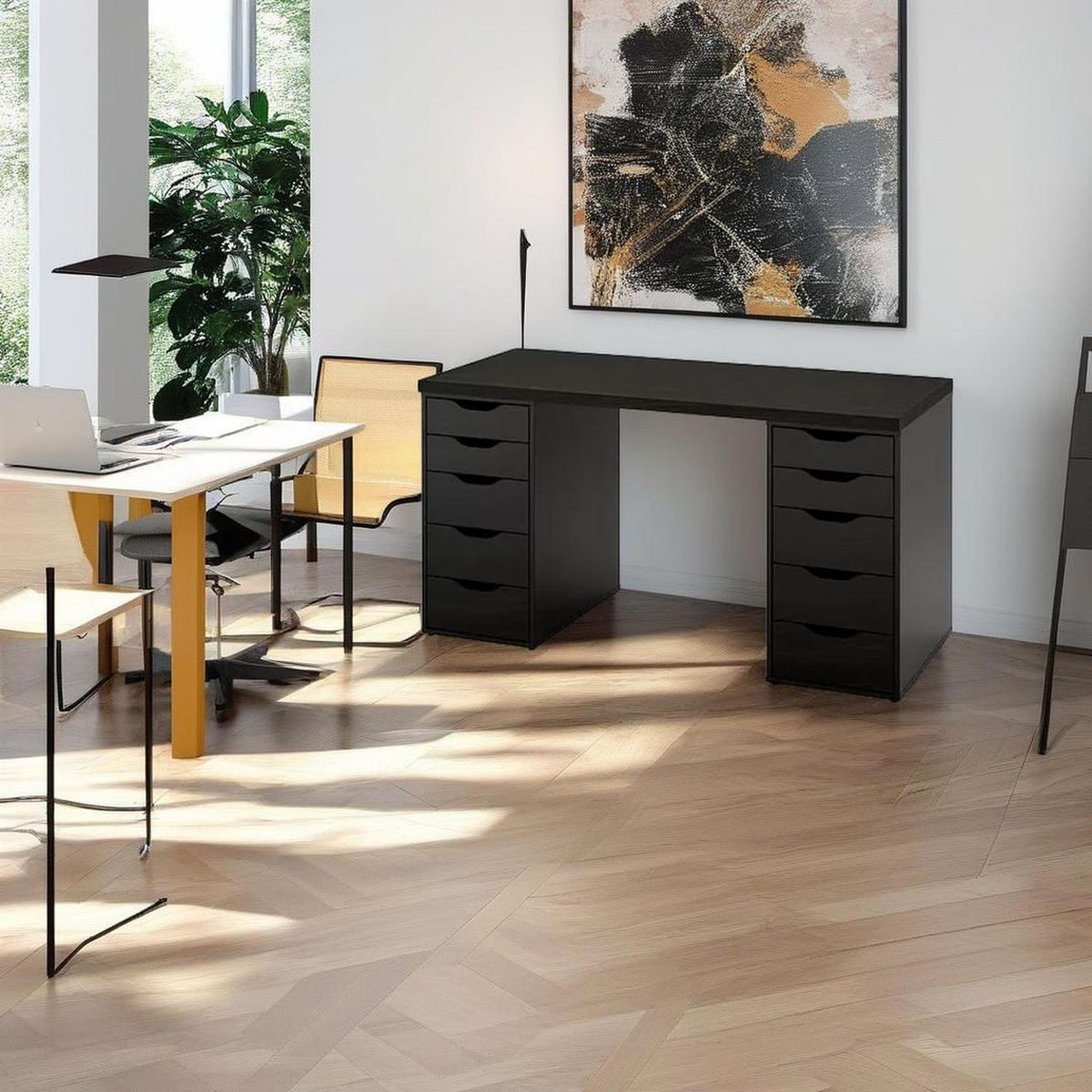 MUEBLES CRISOSTOMO - Escritorio de Melamina Moderno Negro 140cm