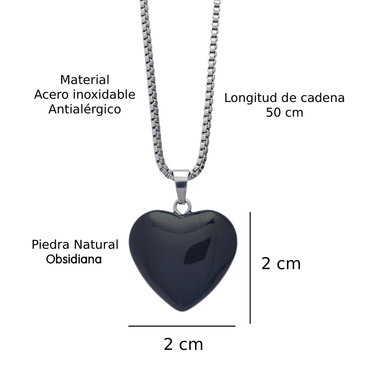 GENERICO - Collar Corazón de Obsidiana para mujer