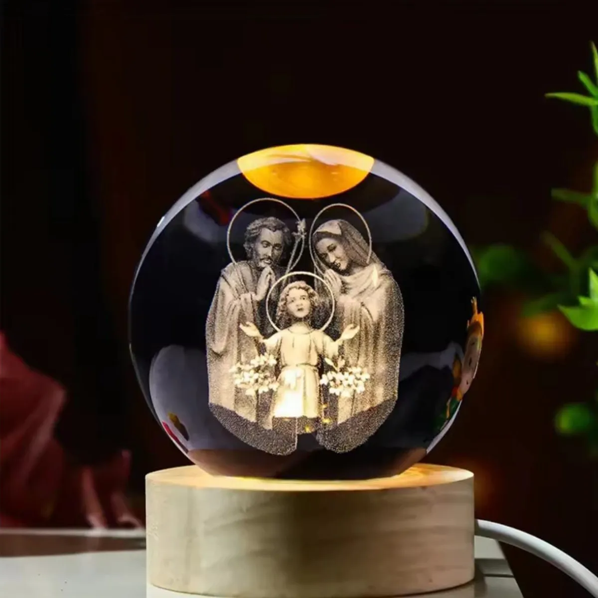 GENERICO - ESFERA DE CRISTAL 3D LÁMPARA LED ADORNO DECORATIVO FAMILIA CON JESÚS