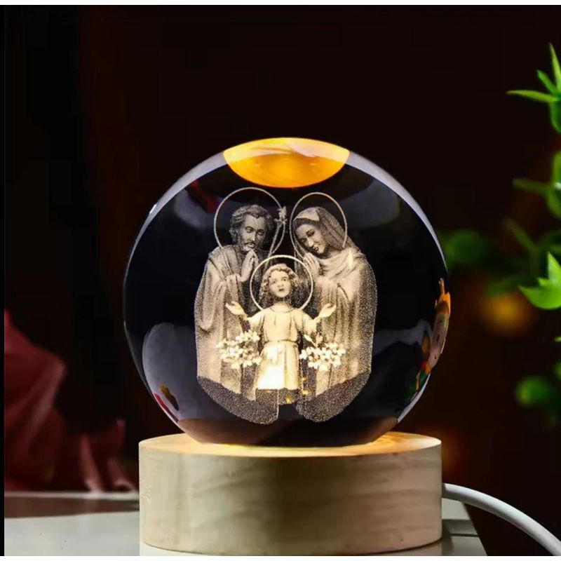 GENERICO - ESFERA DE CRISTAL 3D LÁMPARA LED ADORNO DECORATIVO FAMILIA CON JESÚS