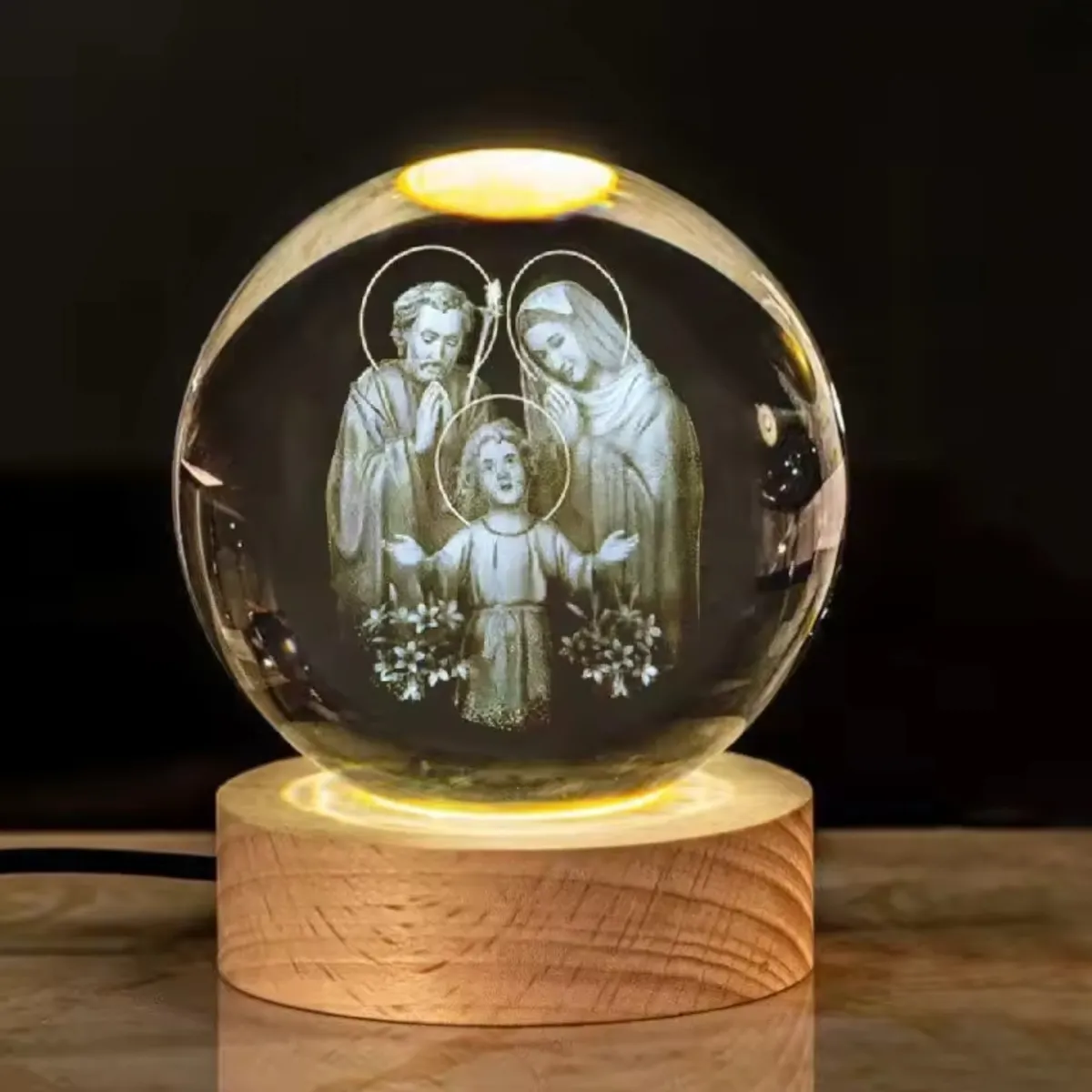 GENERICO - ESFERA DE CRISTAL 3D LÁMPARA LED ADORNO DECORATIVO FAMILIA CON JESÚS
