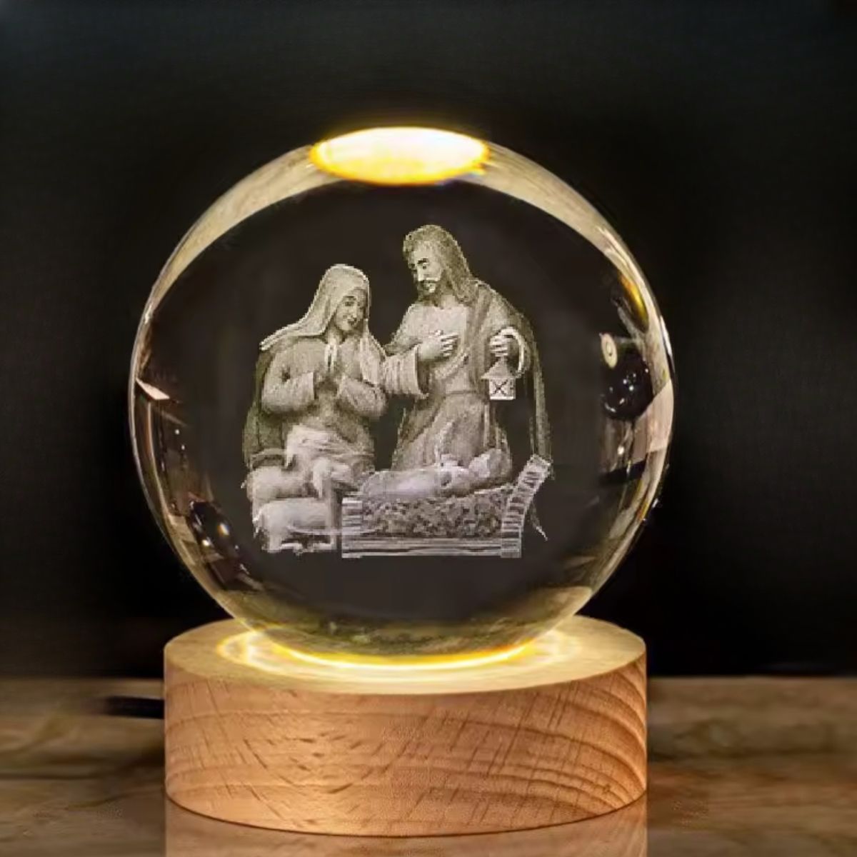 GENERICO - ESFERA DE CRISTAL 3D LÁMPARA LED ADORNO DECORATIVO NACIMIENTO JESÚS