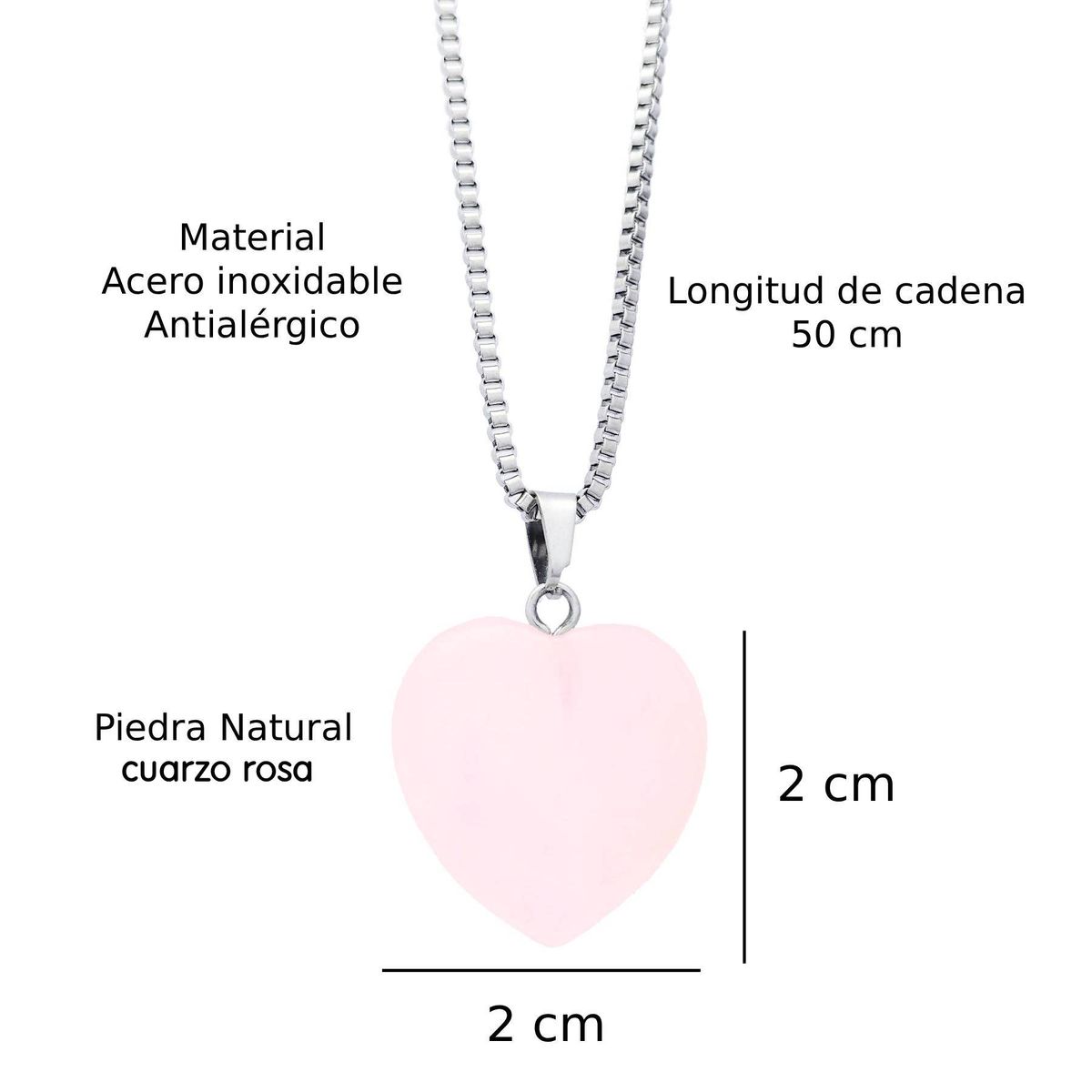 GENERICO - Collar Corazón de Cuarzo Rosa