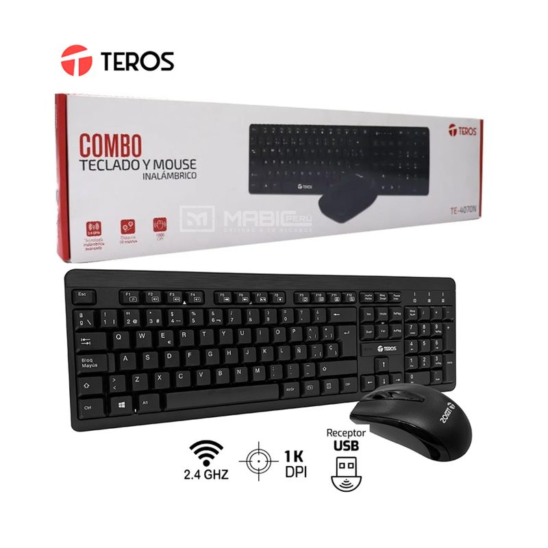 TEROS - COMBO TECLADO Y MOUSE INALÁMBRICO TEROS TE-4061N