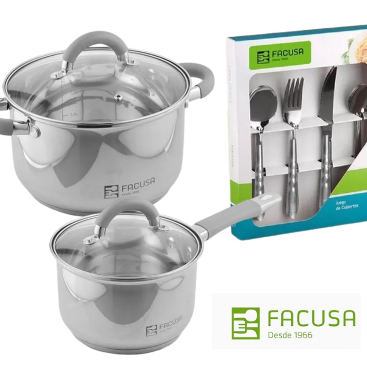 FACUSA - Juego de Ollas Acero Inox Facusa  + Set de Cubiertos
