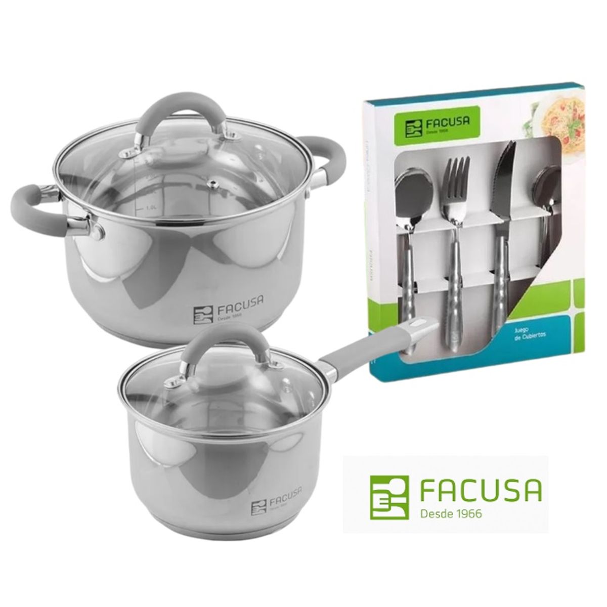 FACUSA - Juego de Ollas Acero Inox Facusa  + Set de Cubiertos