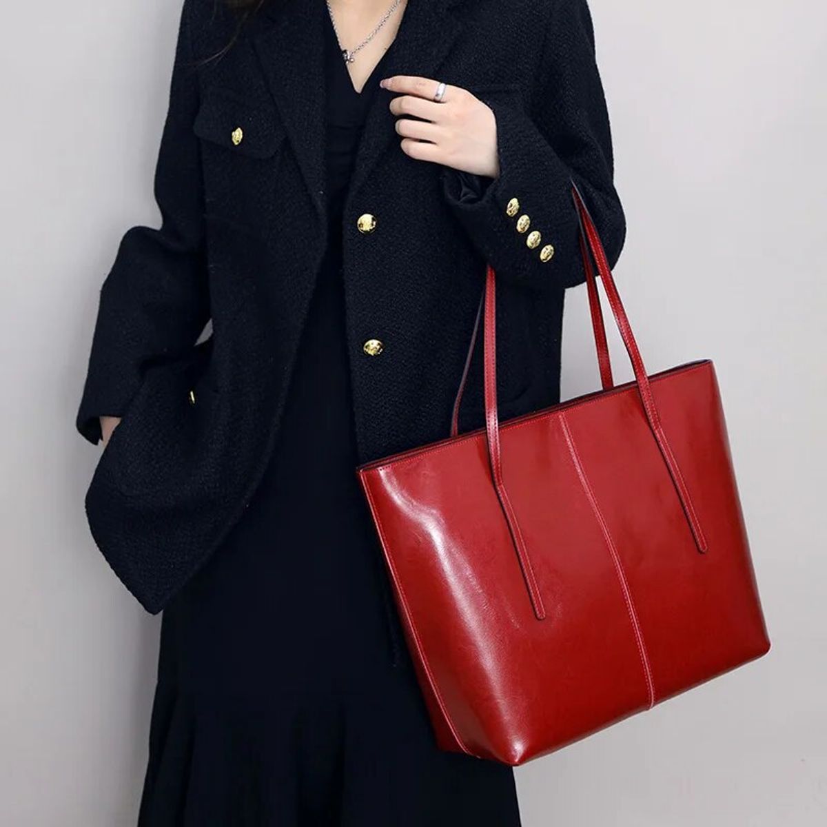 PUREPOWER - Bolso de hombro de moda de cuero genuino para mujer