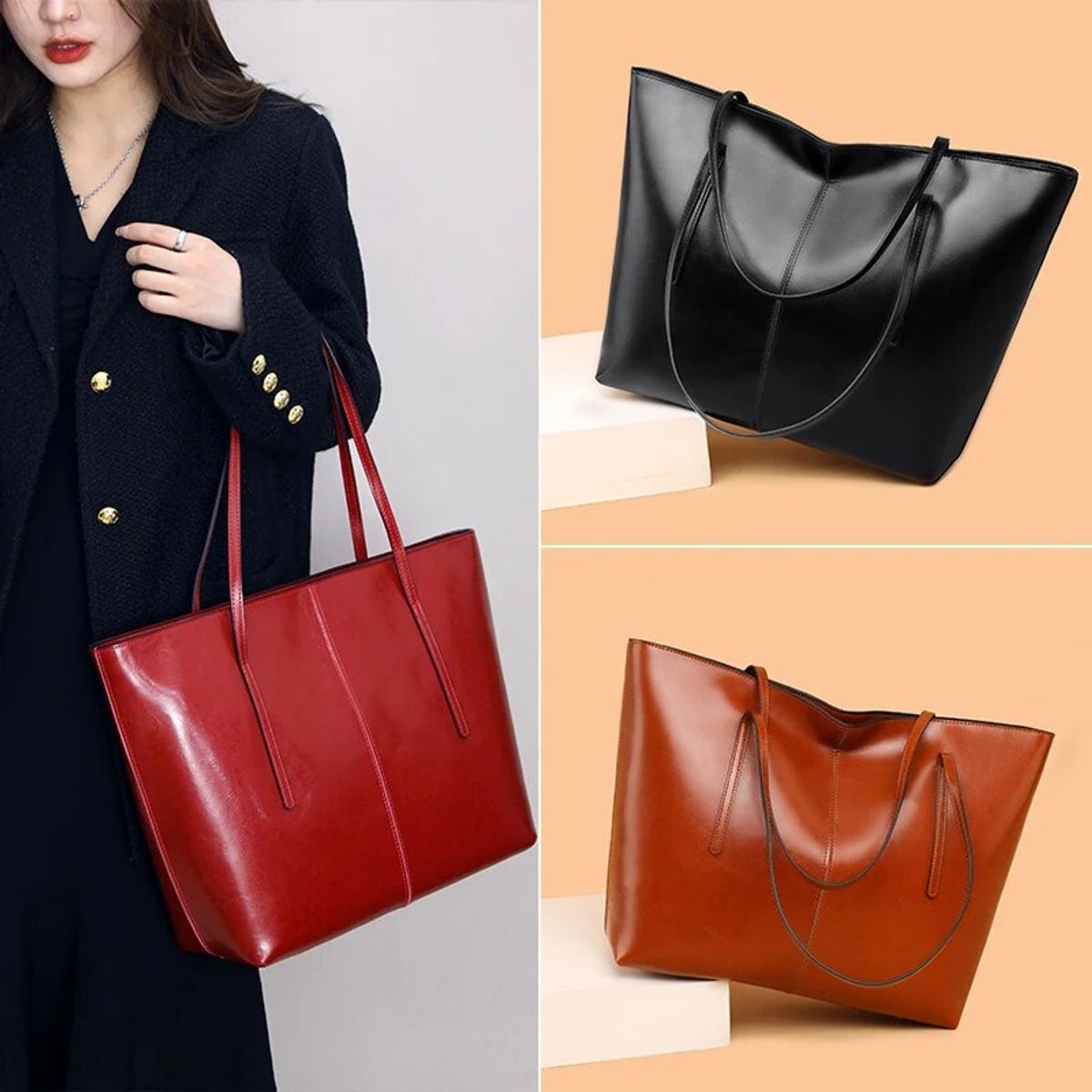 PUREPOWER - Bolso de hombro de moda de cuero genuino para mujer