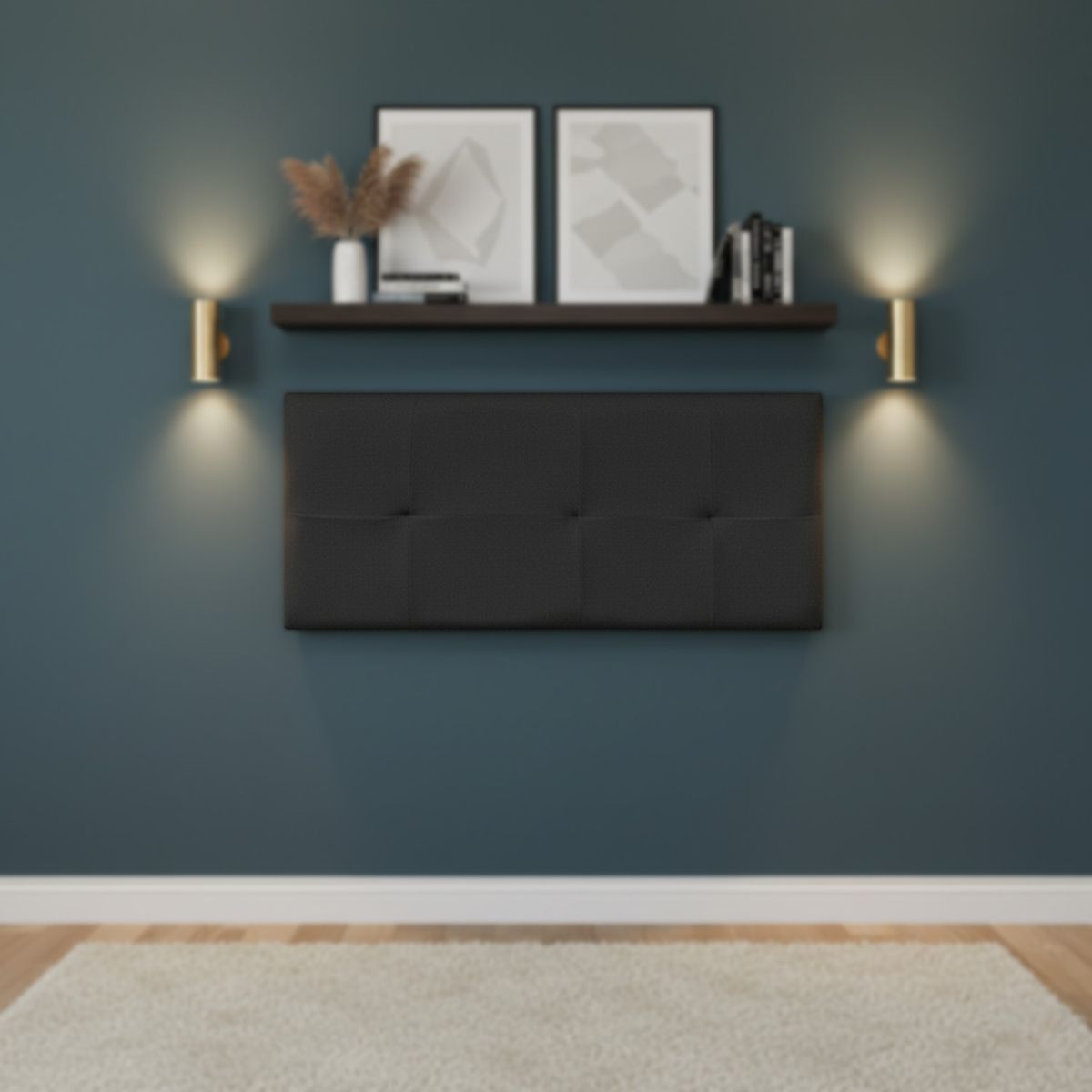 MUEBLES MACRUMO - Cabecera Aérea Reforzada Brisa con tela antifluida de Queen color Negro