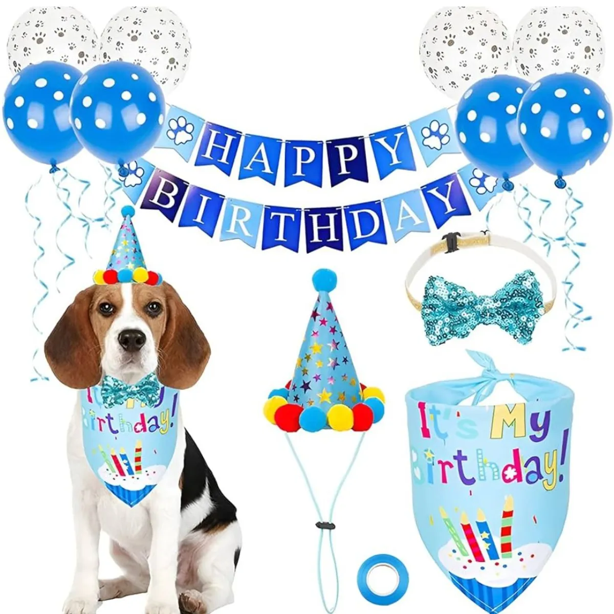 GENERICO - Kit Globo Decoracion Cumpleaños Para Mascotas Azul