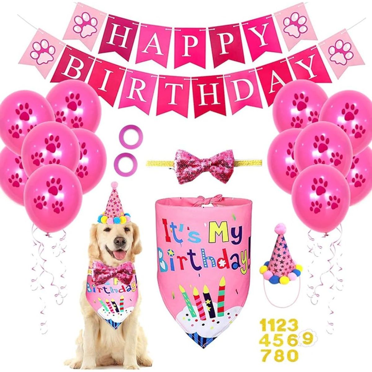 GENERICO - Kit Globo Decoracion Cumpleaños Para Mascotas Rosado