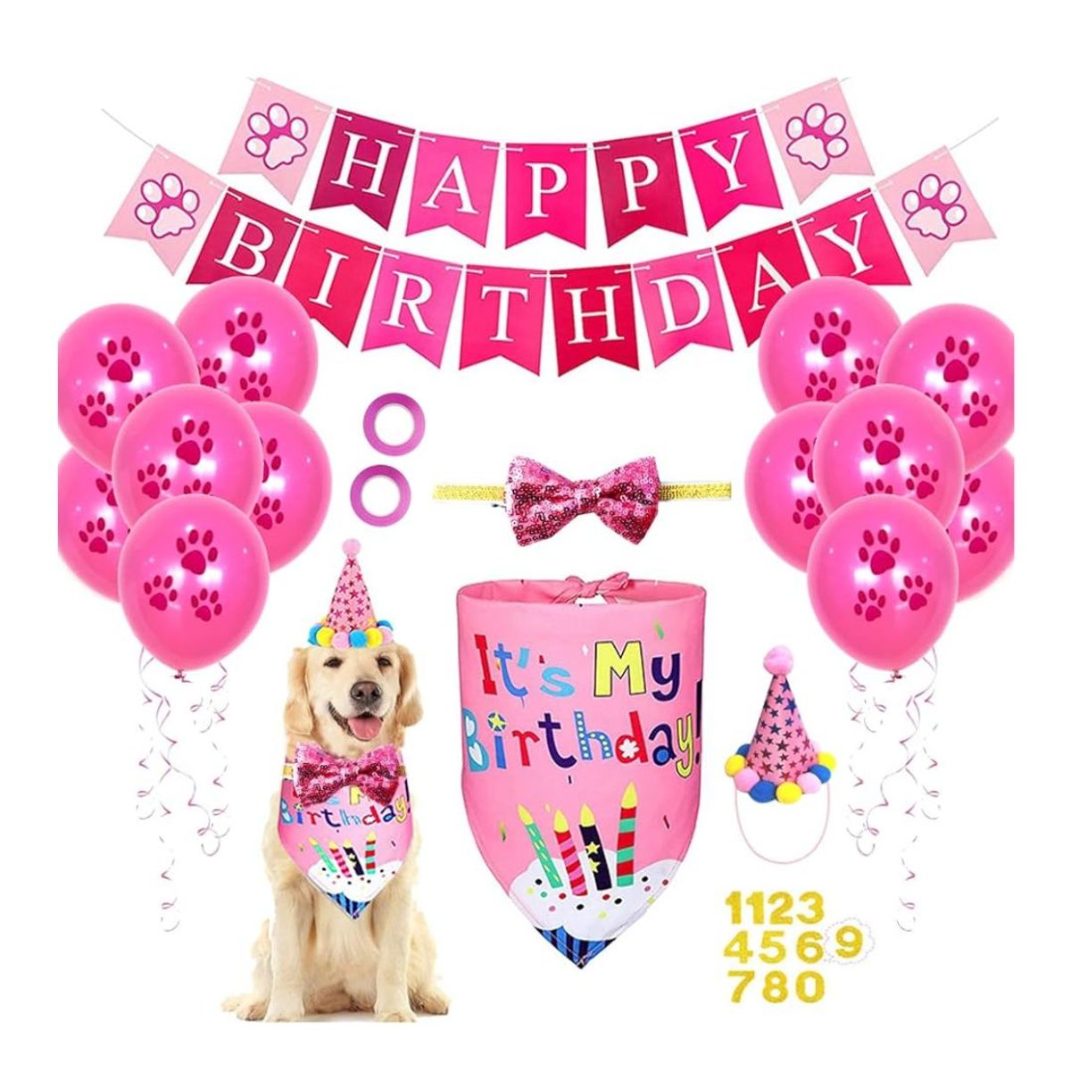 GENERICO - Kit Globo Decoracion Cumpleaños Para Mascotas Rosado