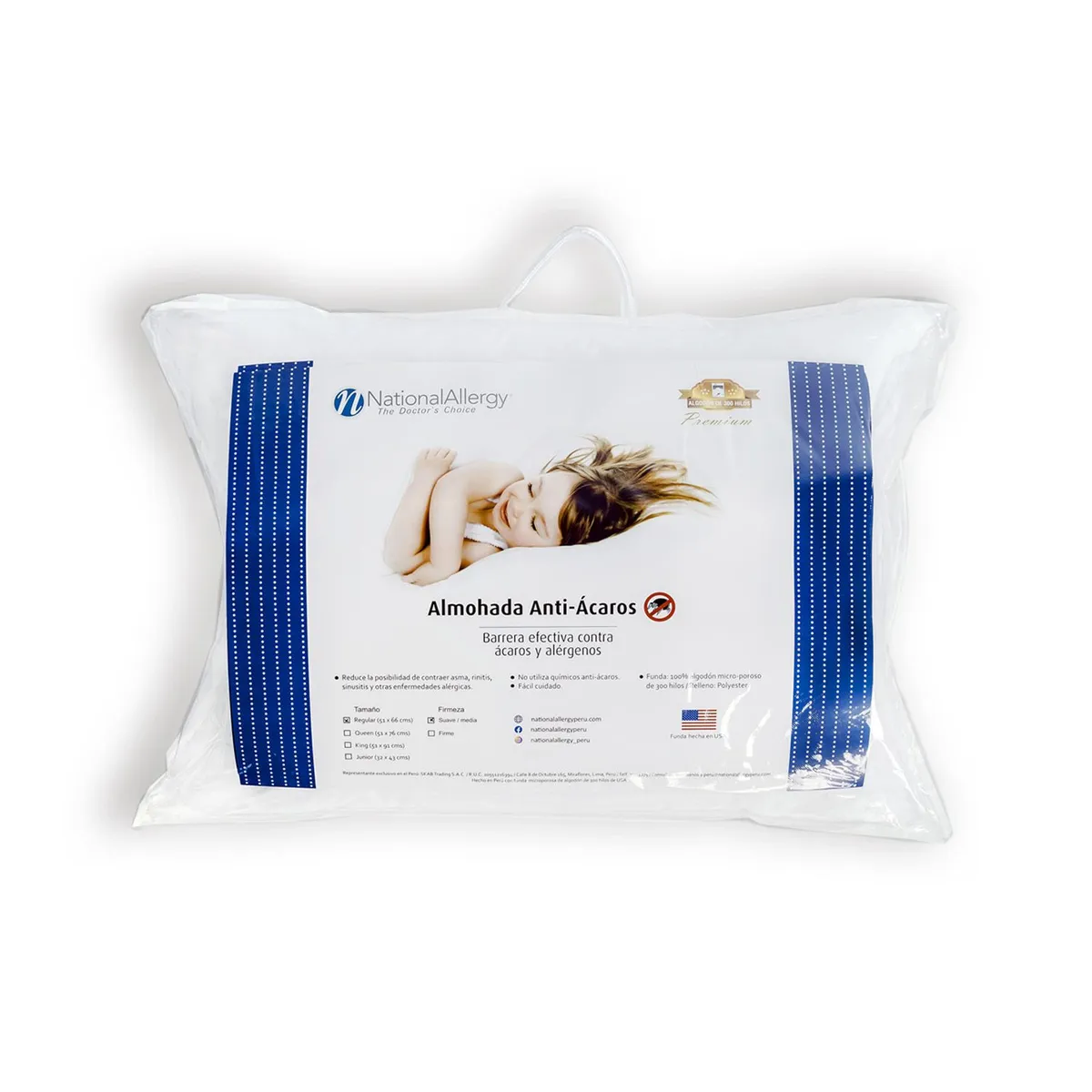 NATIONAL ALLERGY - Almohada Antiácaros Estándar 53x69cm