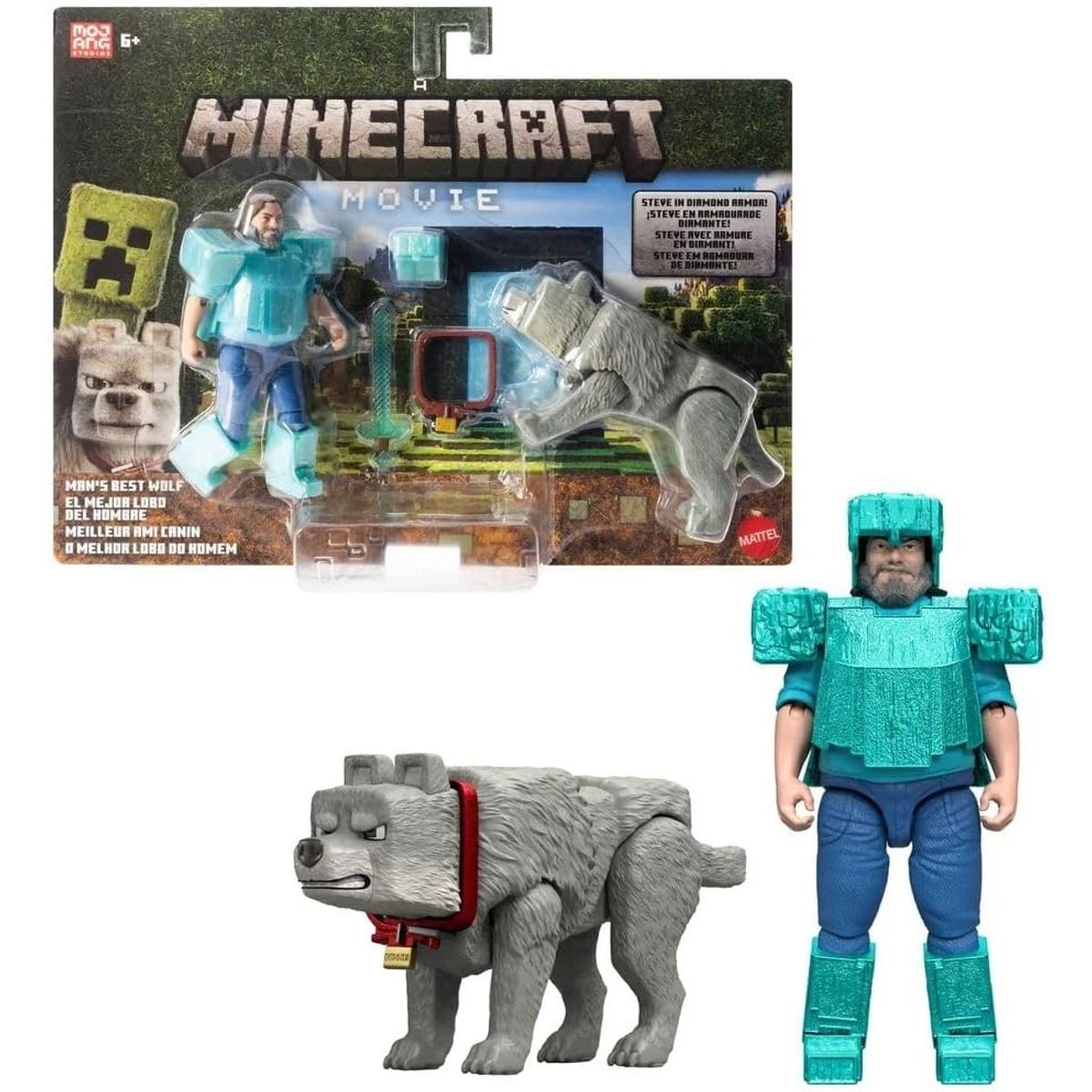 MINECRAFT - Minecraft La Pelicula Set 2 Figuras Steve & Dennis Lobo