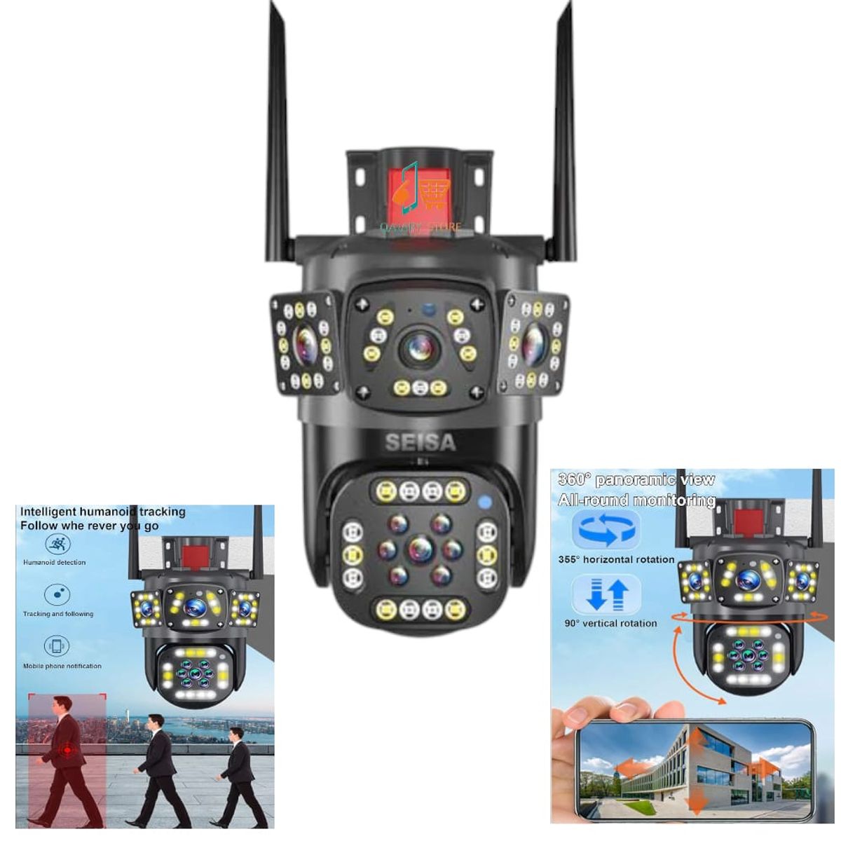 OEM - Cámara IP Wi-Fi 4 Lentes con Detección de Movimiento y Audio