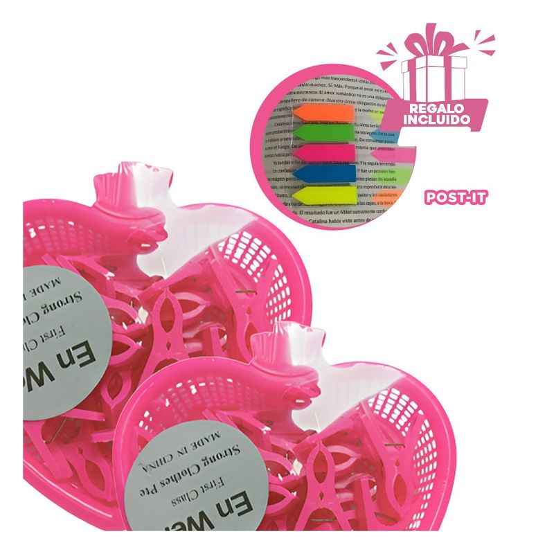 GENERICO - Pack9 Canasta Bonita en Color Rosado Y+Banderitas Adhesivas