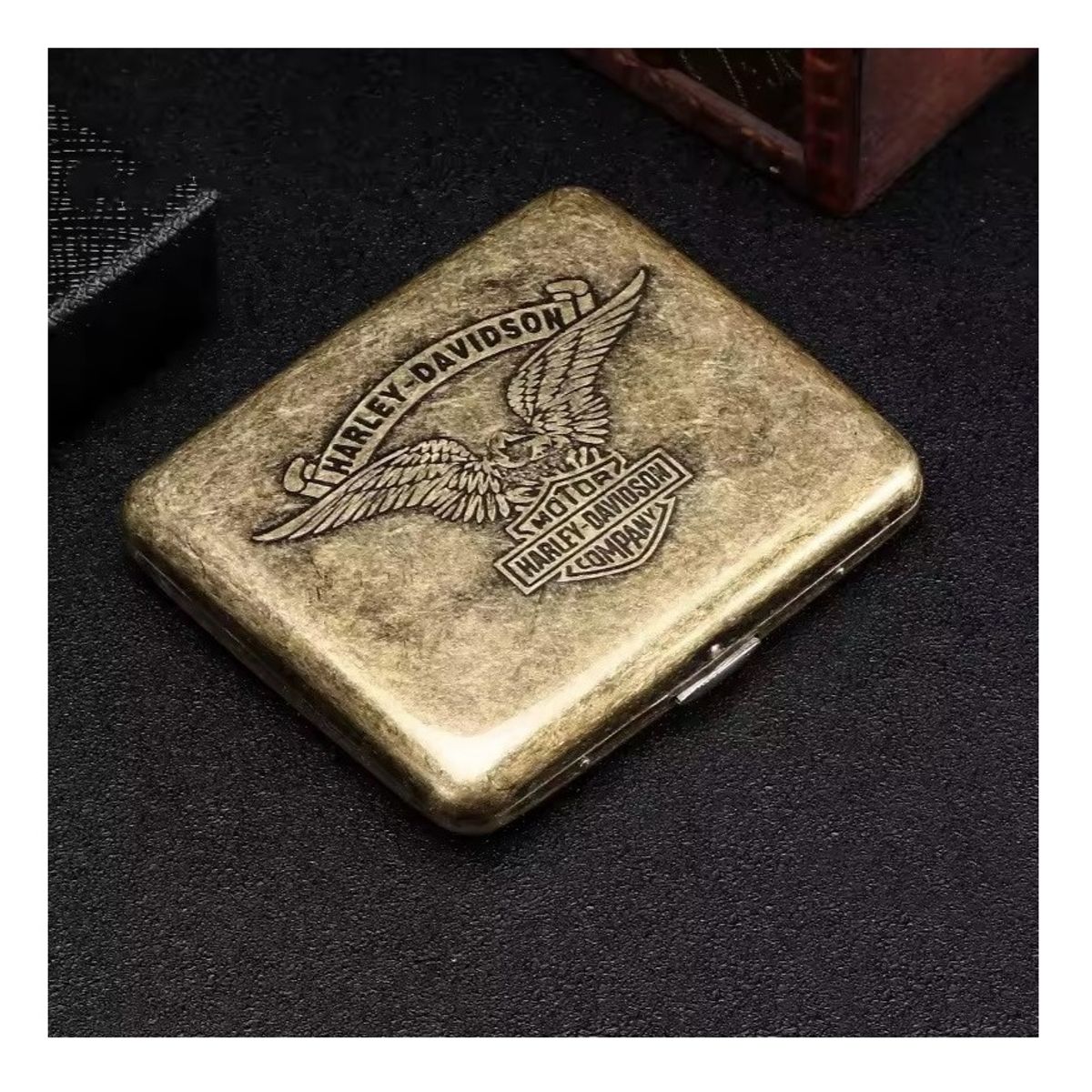 GENERICO - Cigarrera De Bolsillo Diseño Harley Davidson Vintage Metal