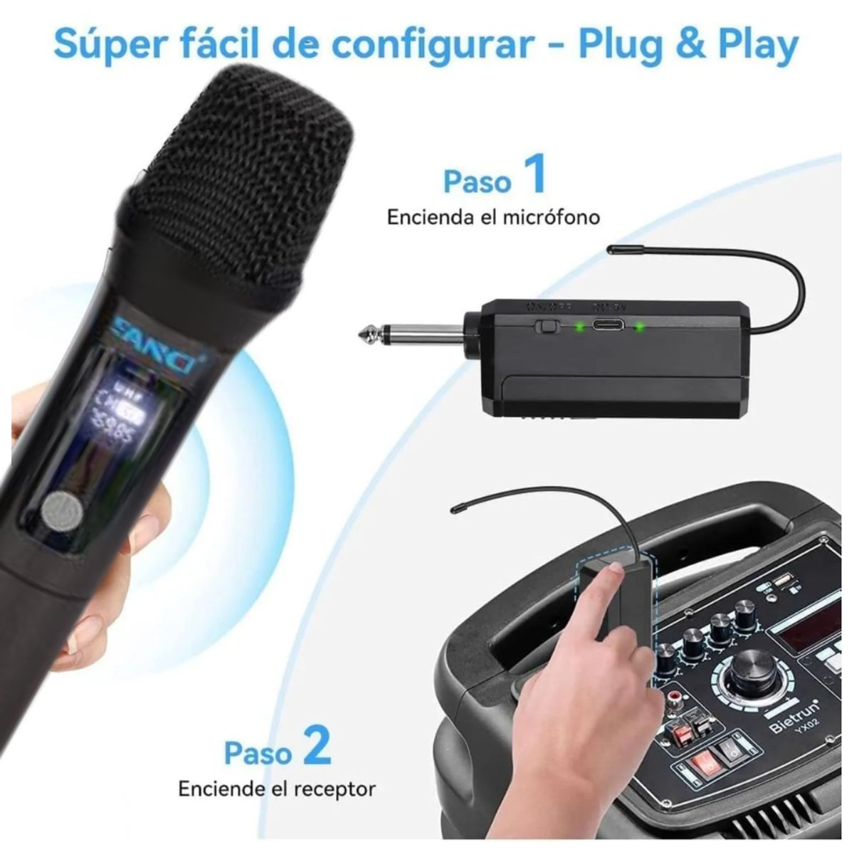 SEISA - Micrófonos Inalámbricos Con Receptor Uhf Recargables Karaoke