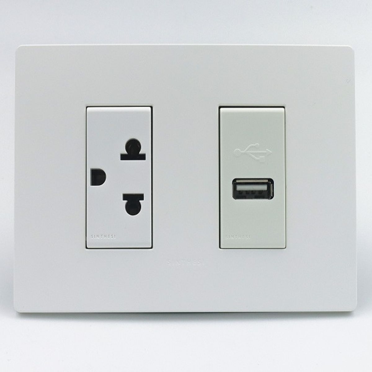 SINTHESI - TOMACORRIENTE DOBLE UNIVERSAL Y CARGADOR USB S33 PLACA BLANCA MATE