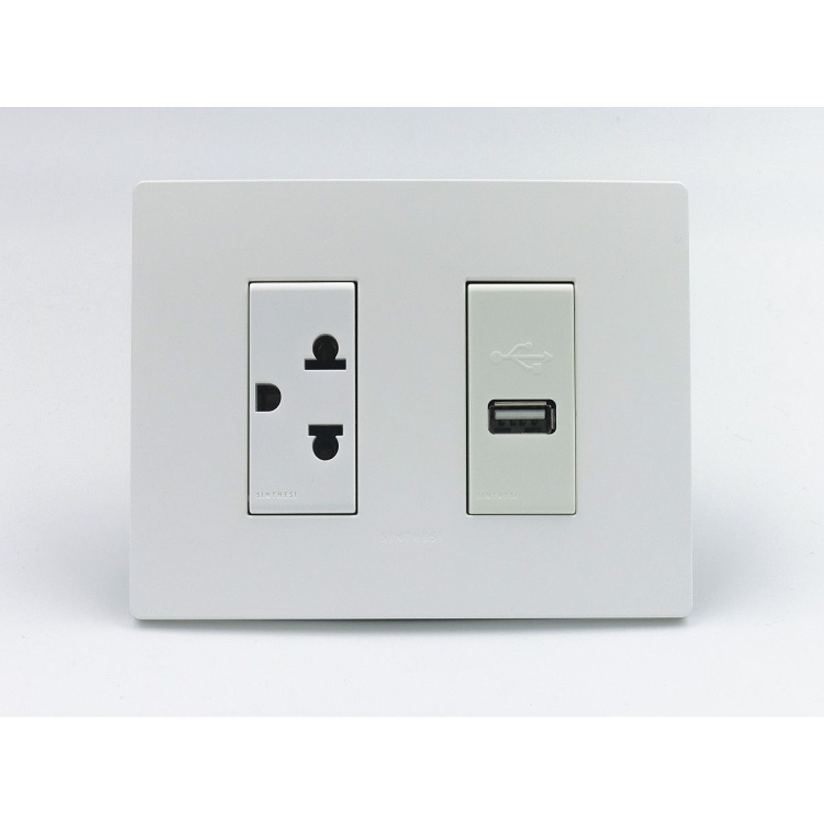 SINTHESI - TOMACORRIENTE DOBLE UNIVERSAL Y CARGADOR USB S33 PLACA BLANCA MATE