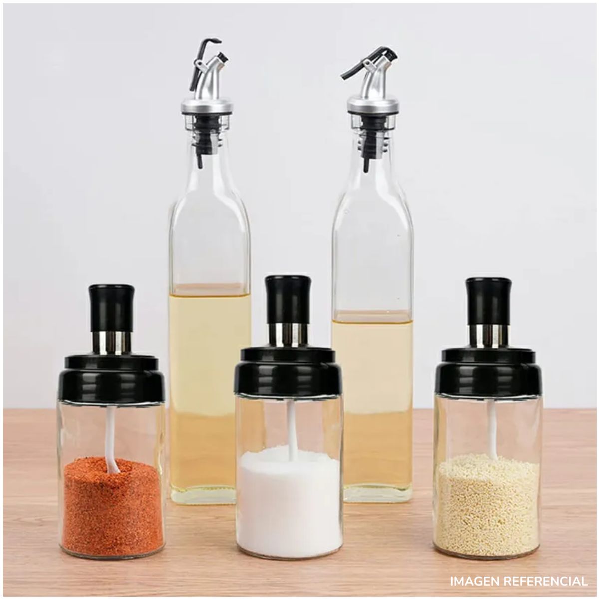 INSPIRA - Set de Especias Condimentero Aceitero de Vidrio 5 pcs