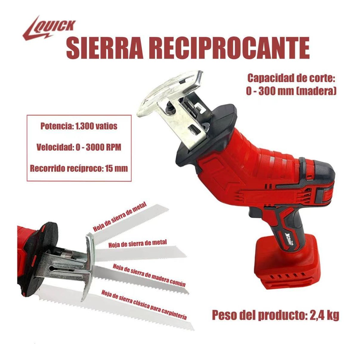 QUICK - Sierra Sable Recíproca Inalámbrica 1 Baterías 48vf-