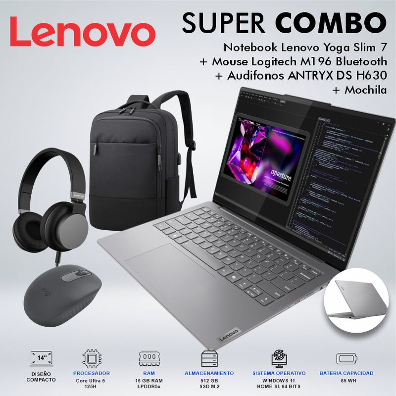 LENOVO - LAPTOP YOGA SLIM 7 WUXGA OLED Core Ultra 5 16GB LPDDR5x 512GB SSD