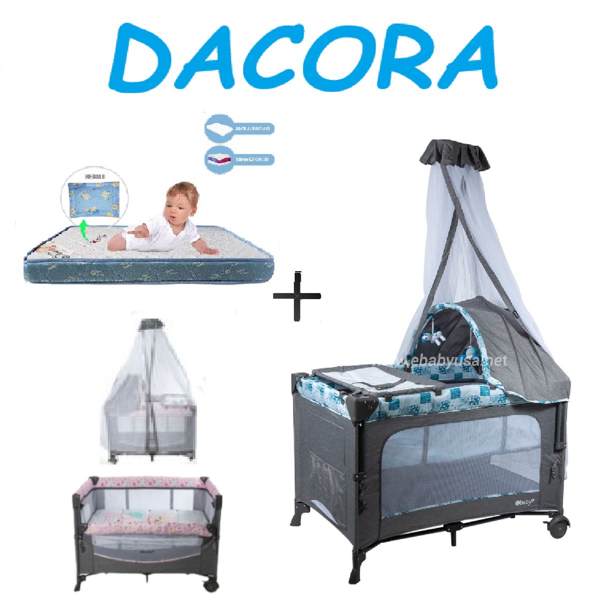 EBABY - Nueva Cuna Corral Dacora-Colchon A -Azul