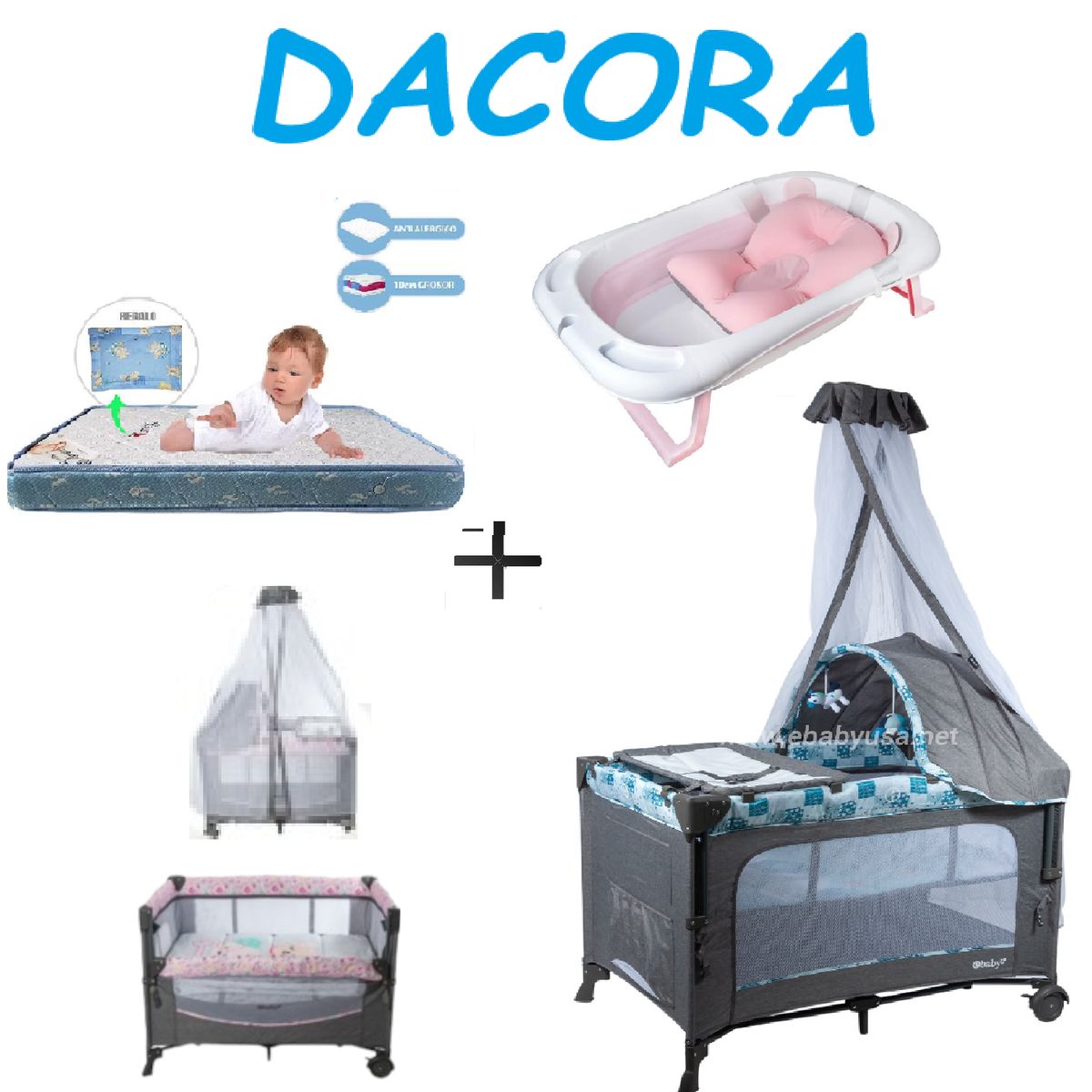 EBABY - Cuna Corral Dacora-Colchon A-Bañera R-Azul