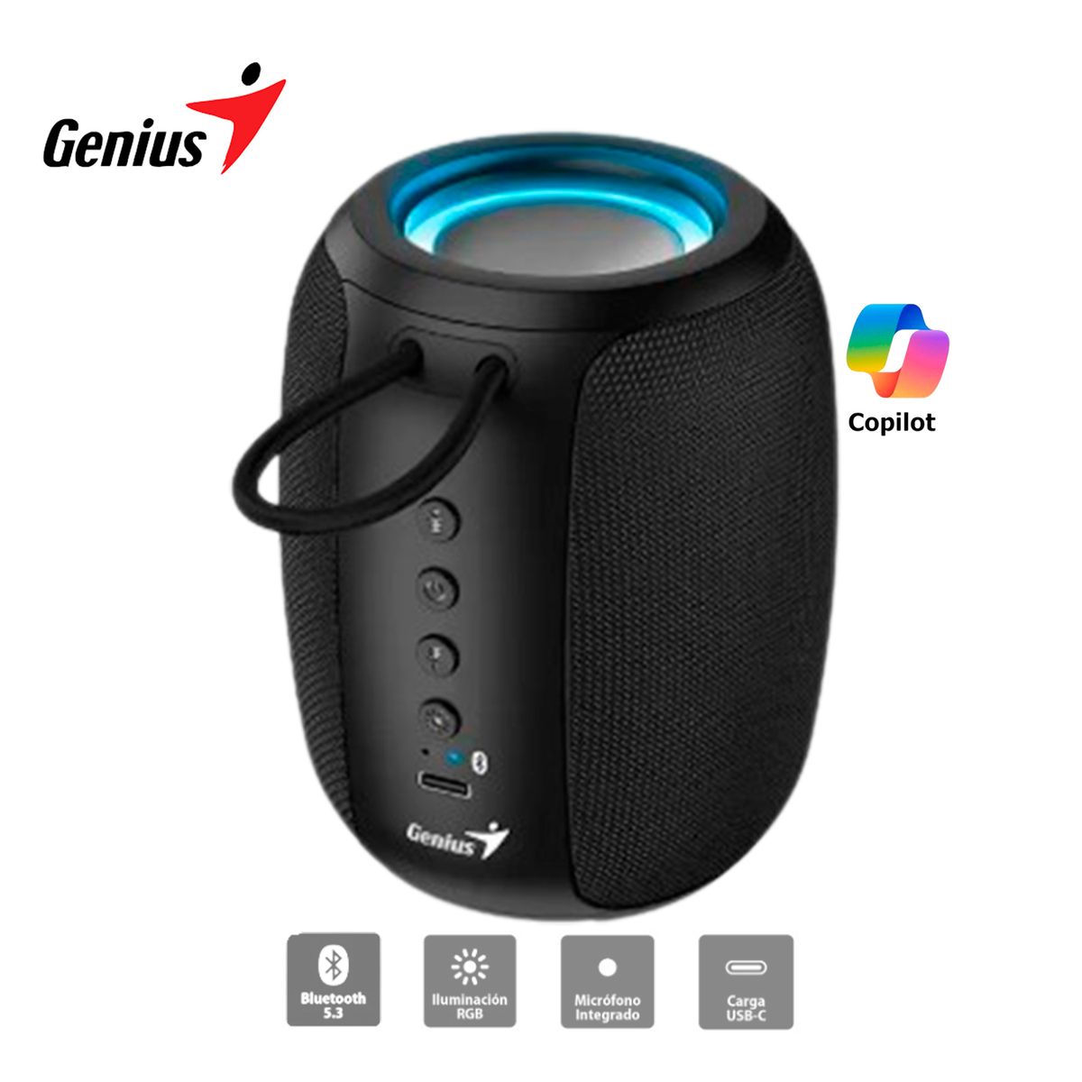 GENIUS - Parlante Sp-915Bt Bluetooth 5.3 Micro Integrado Rgb 5W Rms Negro